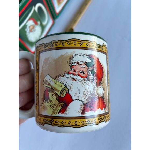 Vintage 1990 Set of 2 Christmas Santa Claus Mugs Creative Concepts Green Red - Picture 4 of 7